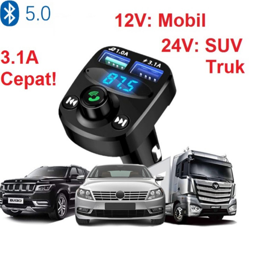 Modulator FM Transmitter Bluetooth Handsfree Mobil Dual Port USB