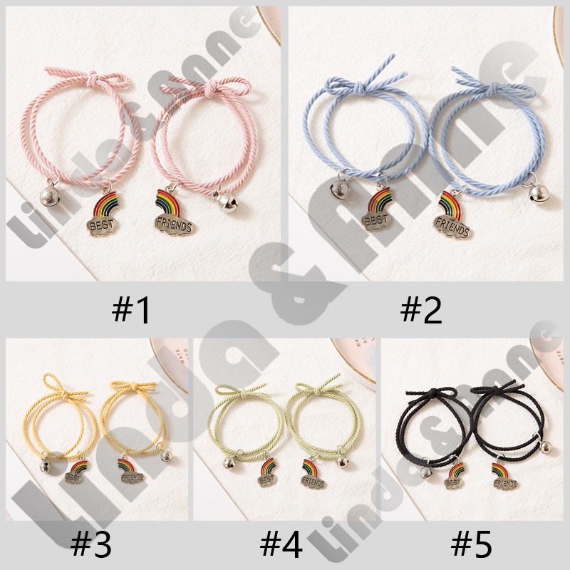 2pcs/Set Gelang Pelangi Gaya Korea Sahabat Gelang Persahabatan / Gelang Couple Pelangi