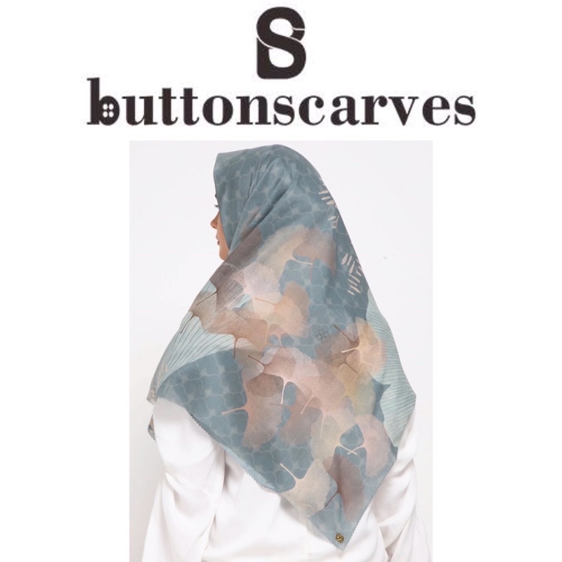 [New Box Lengkap] Buttonscarves - Ginkgo Series Voile Square XL / Jumbo - Pictachio