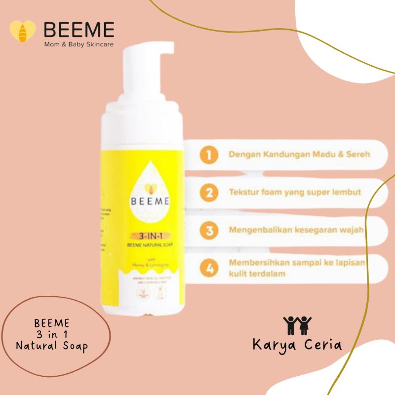 Beeme 3 in 1 Natural Soap With Honey and Lemongrass Skincare Ibu dan Anak Bayi Sabun Wajah Mom Baby