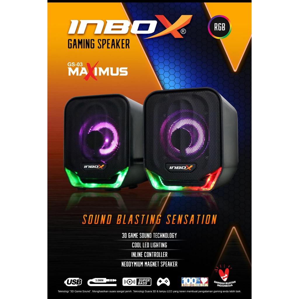 Speaker gaming inbox wired usb audio 3.5mm rgb 3d sound game bass maximus gs-03 gs03