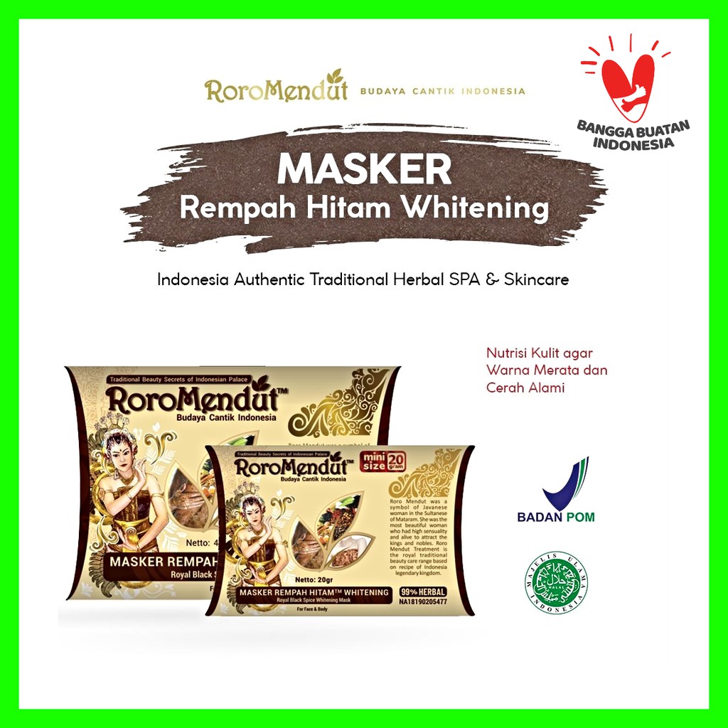 Roro Mendut Masker Rempah Hitam Whitening Mask / Brightening / Pencerah Noda Hitam 20gr &amp; 40gr