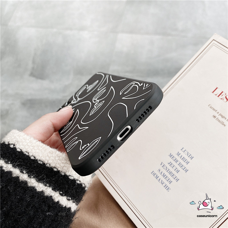 Soft Case Motif Ilustrasi Wajah Hitam Matte Untuk Iphone 11 11pro 12 13 Pro Max 6 6s 7 8 Plus X Xr Xs Max Se 12