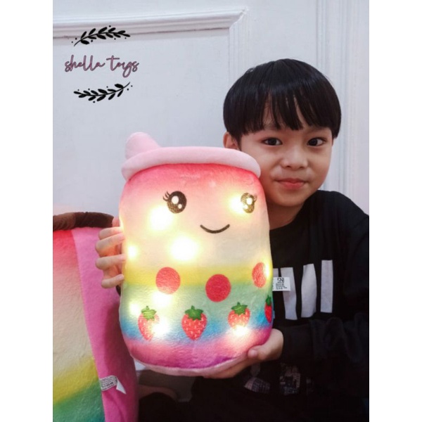 Boneka BOBA RAINBOW LED,BOBA  milk LED boba boneka minuman boba printing dan Bordir Ukuran L dan jumbo