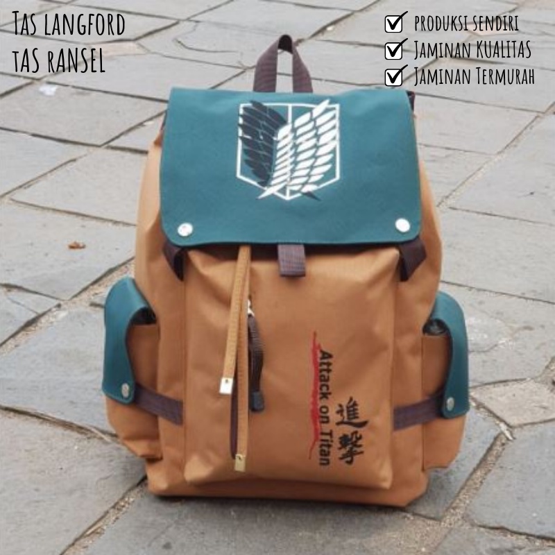 Tas Ransel - Backpack Punggung Kanvas Sablon Titan Bahu Model Kekinian Korea Terbaru Simple  Sekolah Kuliah Kerja Travelling Outdoor Pria Cowok