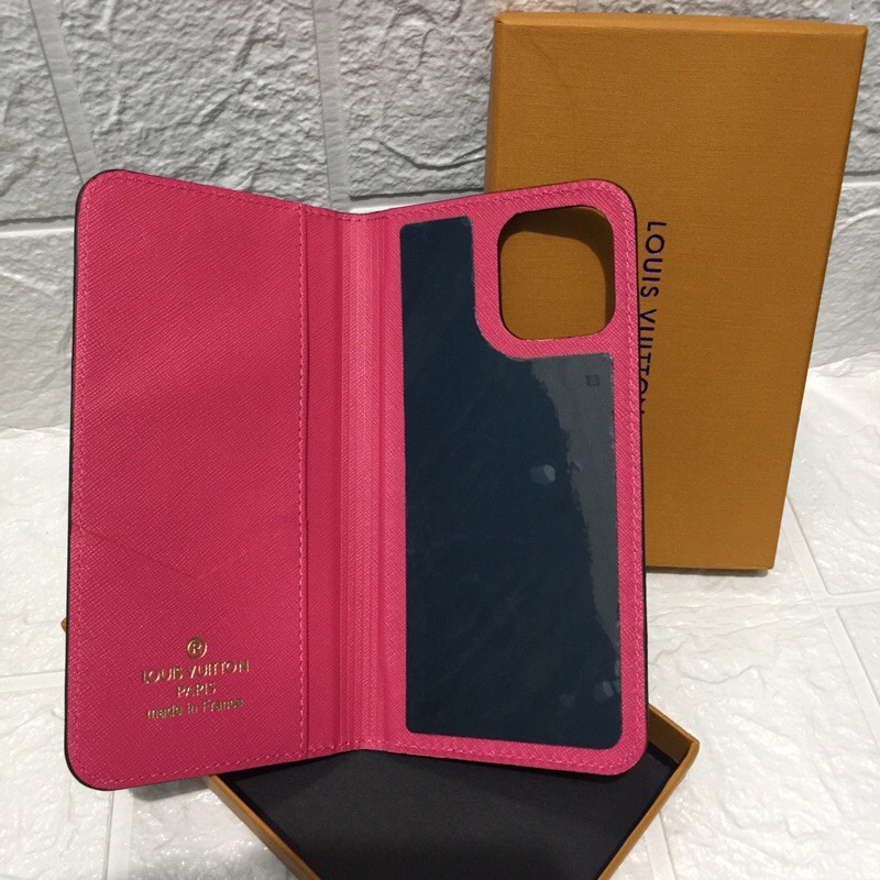 [FREE BOX]Case LV folio monogram pink/flipcase LV iphone 12/12pro/12promax