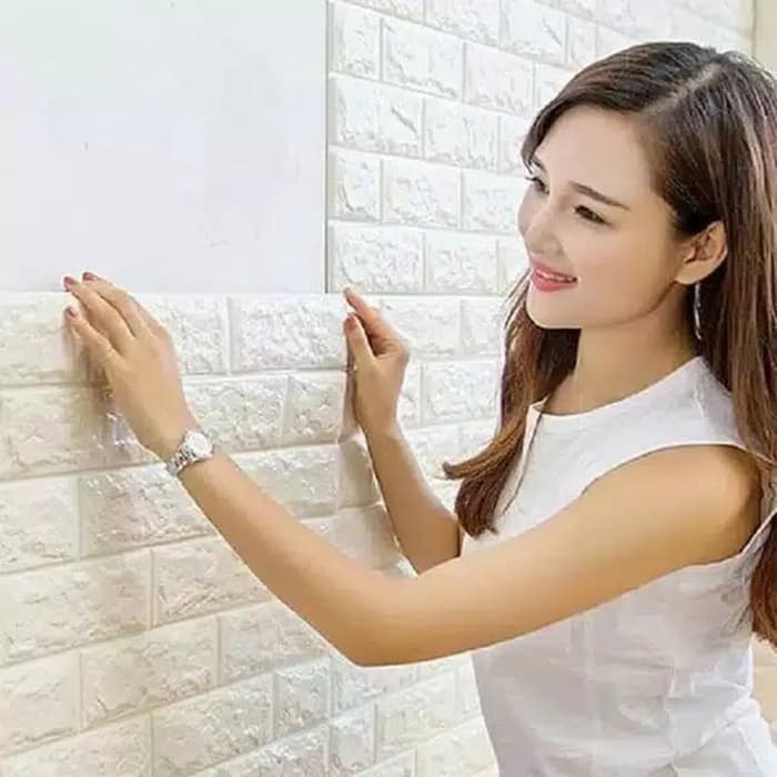 Stiker Wallpaper Dinding 3D Tempel Dekorasi Background Bata Foam Lem Tahan Air Awet Murah- Pink