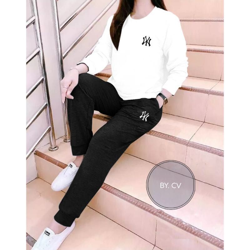 setelan Baju Lengan Panjang wanita NY baju + jogger Trendy setelan Distro keren