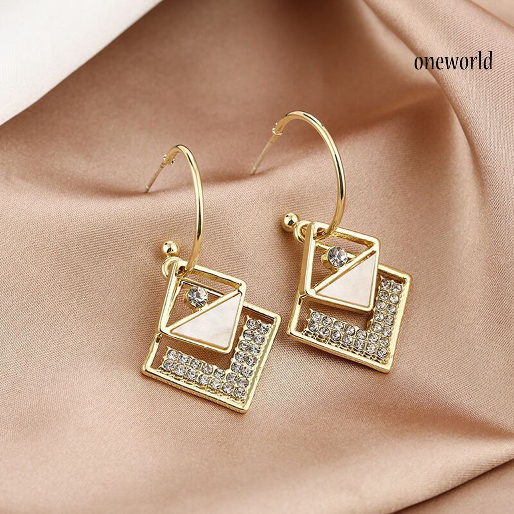 OW# 1 Pair Earring Exquisite Elegant Trendy Rhinestone Square Ear Drop for Decoration