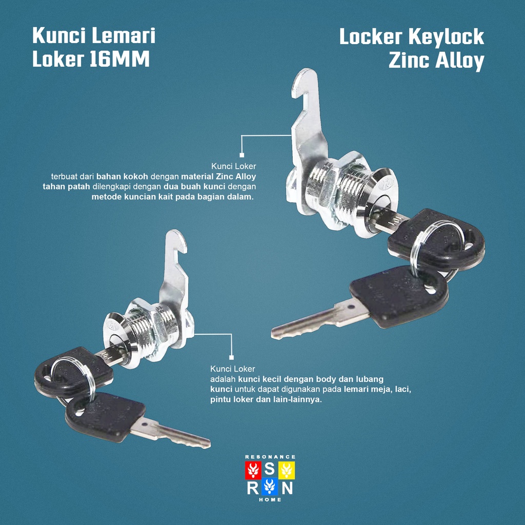 Kunci Laci Lemari Loker Cam Lock 16mm / Locker Keylock Resonance Home