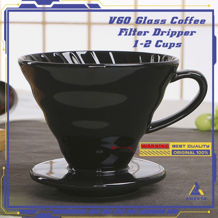 Filter Penyaring Kopi OneTwoCups V60 Glass kopi Filter Dripper 1-2 Cup - Hitam