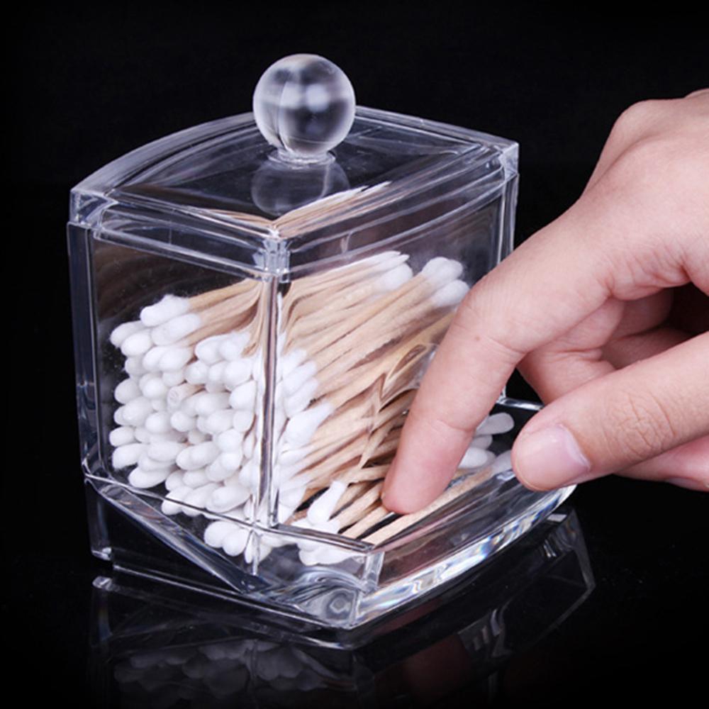 Double Layer Transparan Acrylic Organizer Cotton Swab Storage box/Wadah Kotak Penyimpanan Kosmetik/Travel Square Cotton Swab box/Makeup Cotton Pad Organizer Tempat Perhiasan