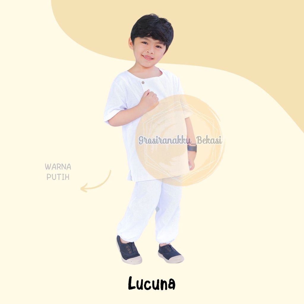 Setelan Koko Noah Putih Manasik Haji Anak Lucuna Size 1-5Tahun