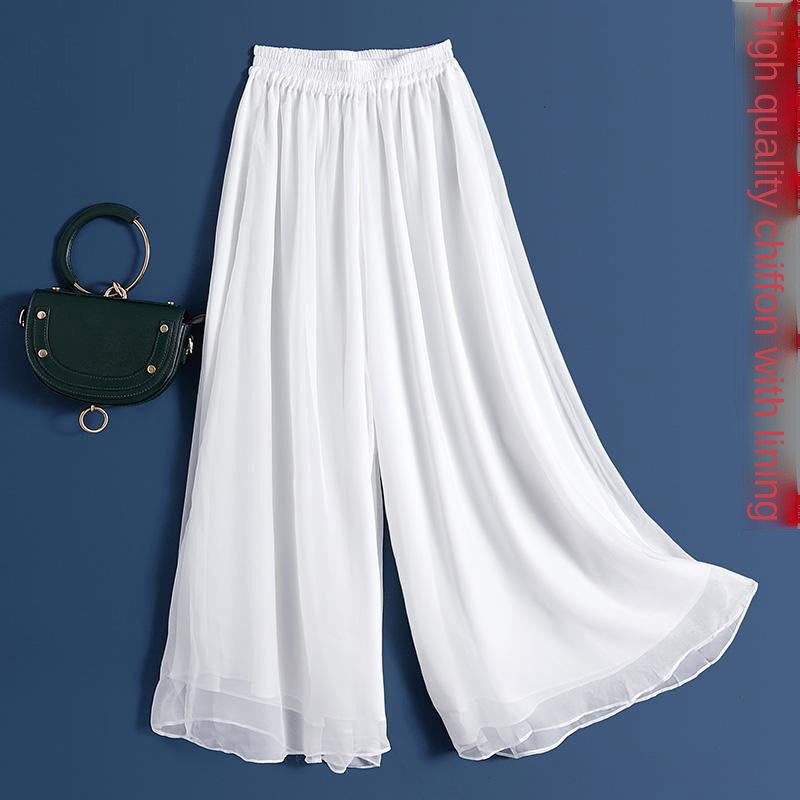 Draping chiffon double-layer wide-leg pants ethereal swing dance skirt versatile high waist pants lo