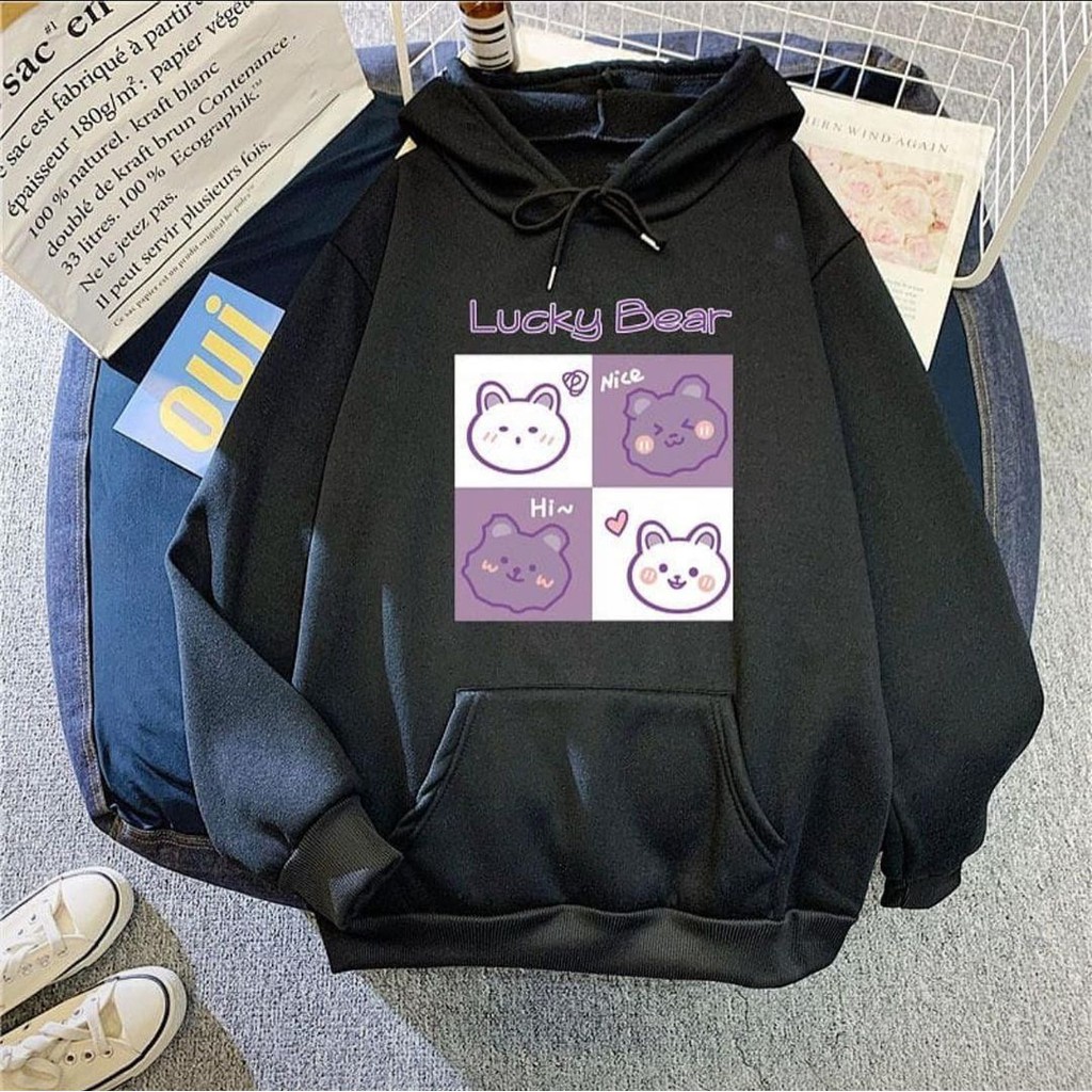 SQUARE LUCKY BEAR HOODIE WANITA - HOODIE LUCU TERLARIS