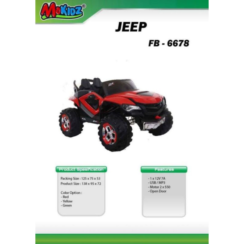 MOBIL AKI ANAK MORKIDZ JEEP 6678 AKI 12VOLT~MAINAN MOBIL AKI ANAK