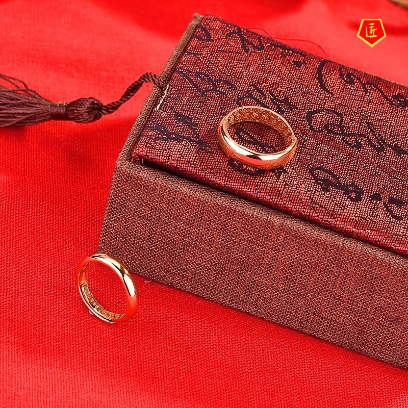 [Ready Stock]Simple Personality Couple Gold Rings Engraved Chinese Characters