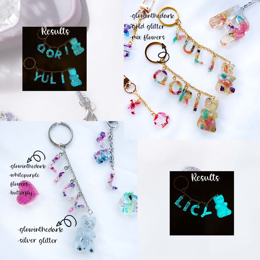 (4-7HURUF)CUSTOM GANTUNGAN KUNCI MOTOR/MOBIL/RUMAH/GANTUNGAN HP/USB/KPOP/RESIN KEYCHAIN MINI RESIN INITIALS ALPHABET LUCU UNIK