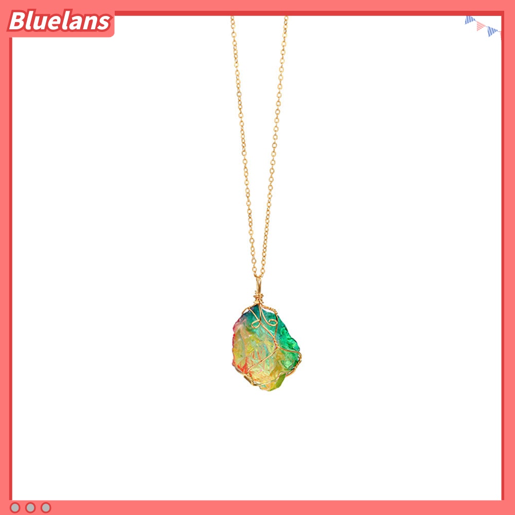 Kalung Rantai Liontin Batu Rock Warna Pelangi Untuk Wanita