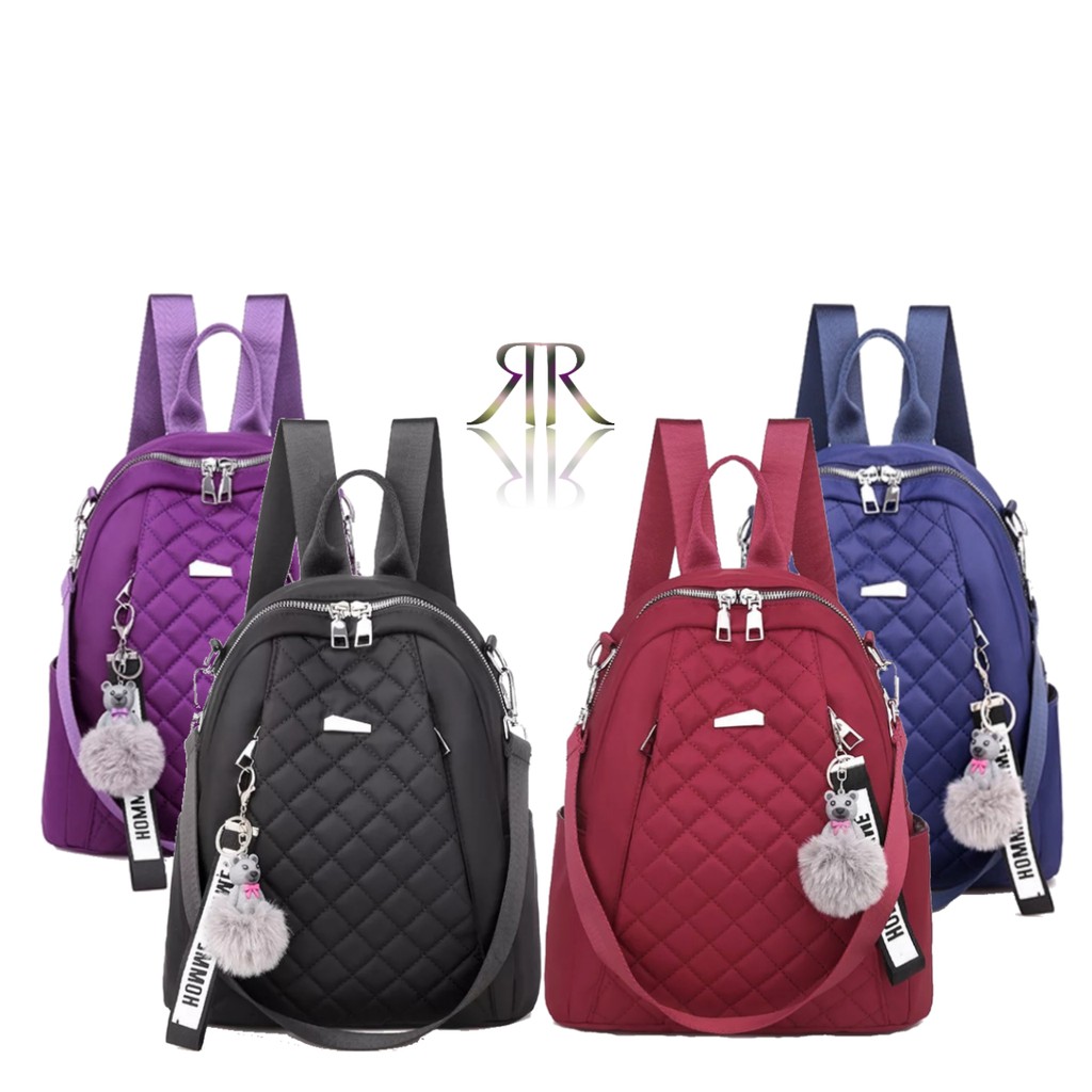 Tas Multifungsi wanita Ransel Wanita Backpack Stylish Nilon Glossy Free Gantungan Handmade Bandung