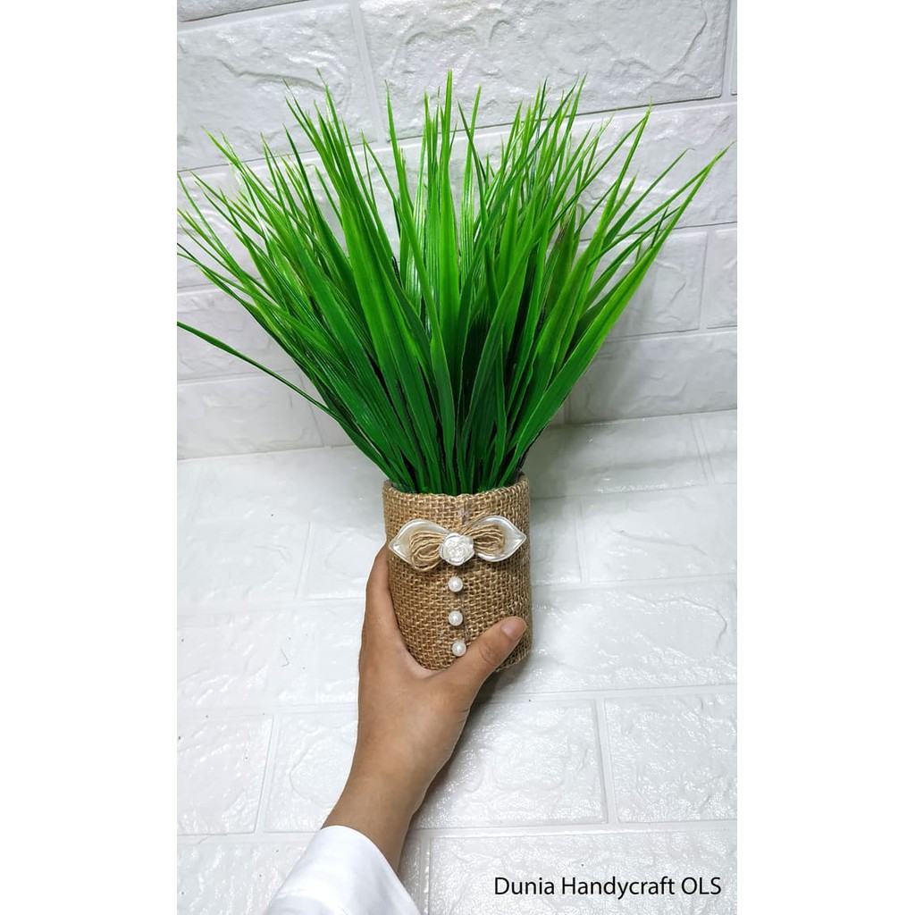 Pot Burlap Dekorasi Wheat Grass Pot Pajangan Tanaman Hijau Murah Unik