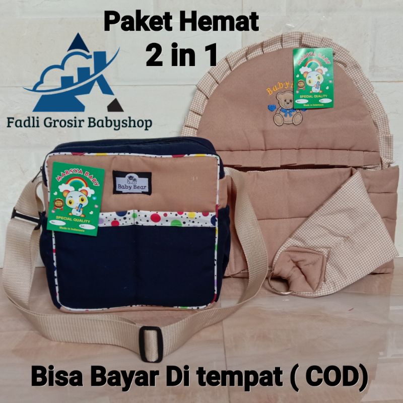 Tas Bayi Strip Dan Gendongan Bayi Samping Topi Bordir ( 2 in 1 )