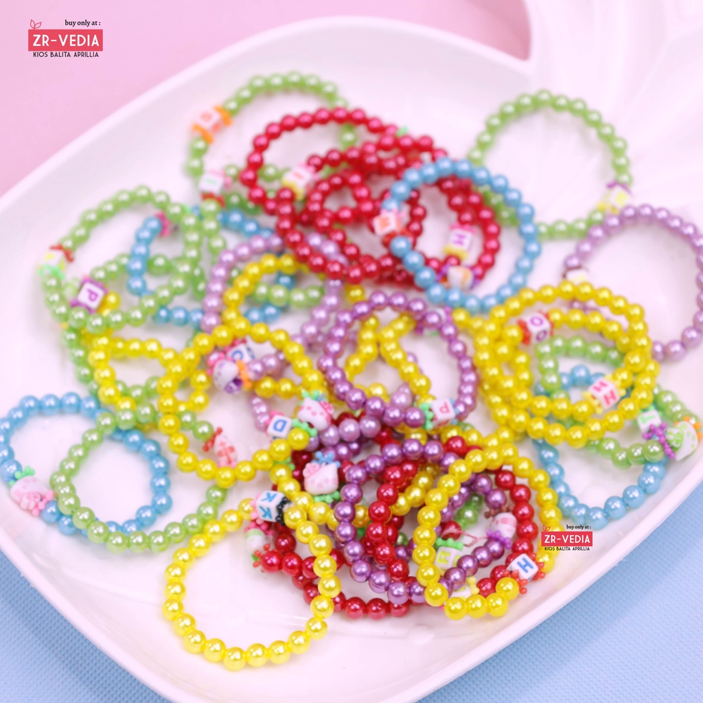 (ISI 1-3 PCS) Gelang Tangan Mutiara Mainan Lucu Mote TK Import untuk Anak Perempuan Aksesoris Mute