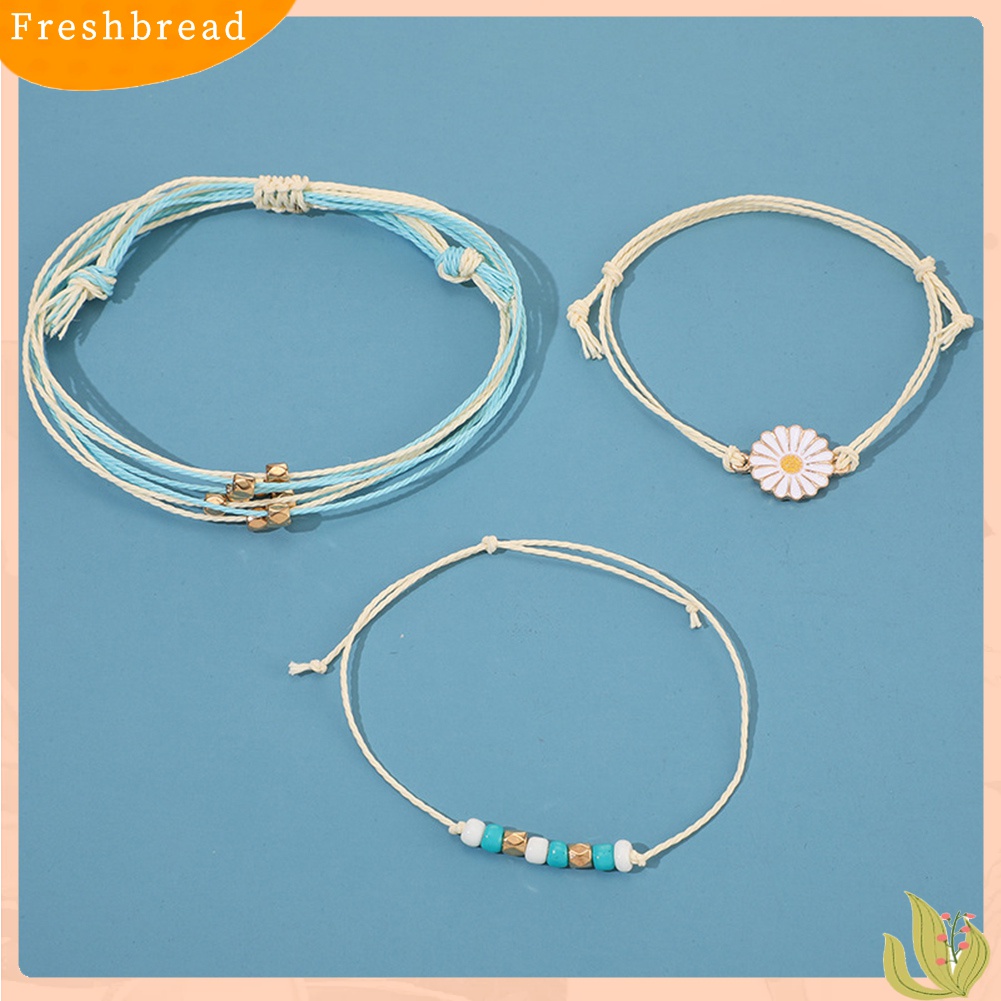 [Fresh] 3Pcs / Set Gelang Tangan Strap Manik-Manik Motif Bunga Ala Bohemian untuk Wanita / Hadiah