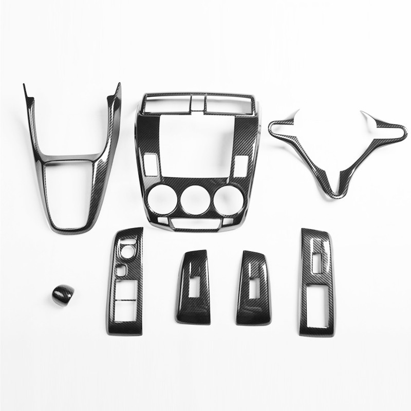 XumingUntuk Honda City 2008 2014 Pola Serat Karbon Dekorasi Interior, city Gm2 Gm3 Saklar Jendela Listrik Penutup Penutup Roda Kemudi Penutup Panel Gigi