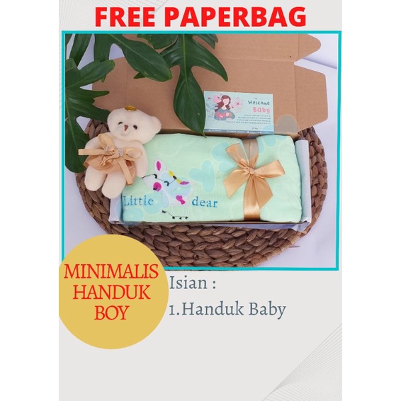 FREE PAPERBAG HAMPERS BAYI BABYSAM BAJU BAYI || HAMPERS ROK TUTU BAYI || PARCEL BAYI || BABYSAM BABY GIFT || KADO KELAHIRAN BAYI || HAMPERS BAYI LAKI-LAKI DAN PEREMPUAN-Minimalis Handuk Boy
