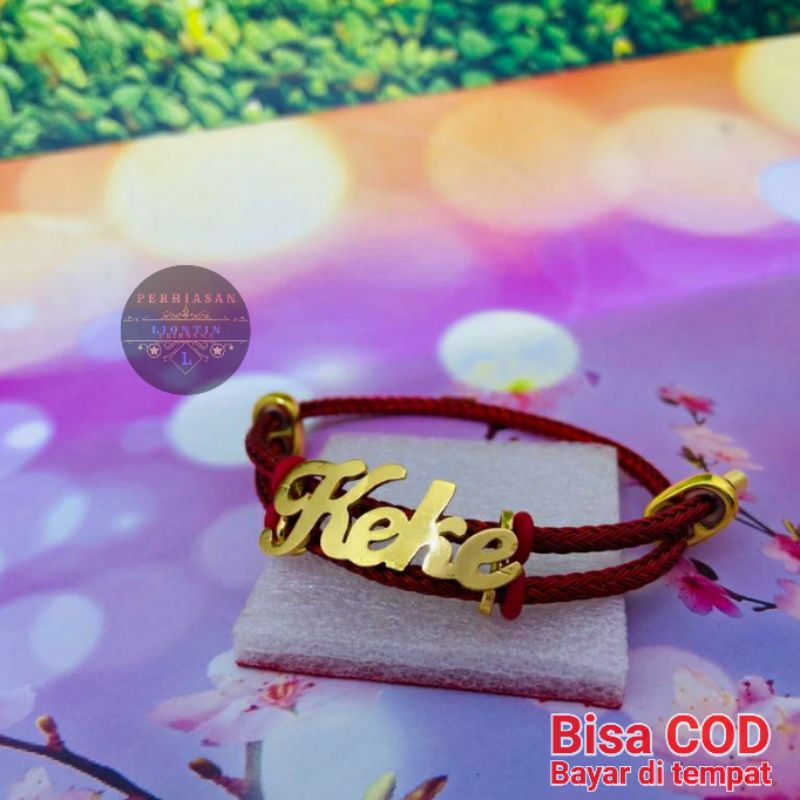 GELANG TALI UKIR NAMA POLOS LAPIS EMAS 24K | ANTI KARAT DAN ANTI LUNTUR