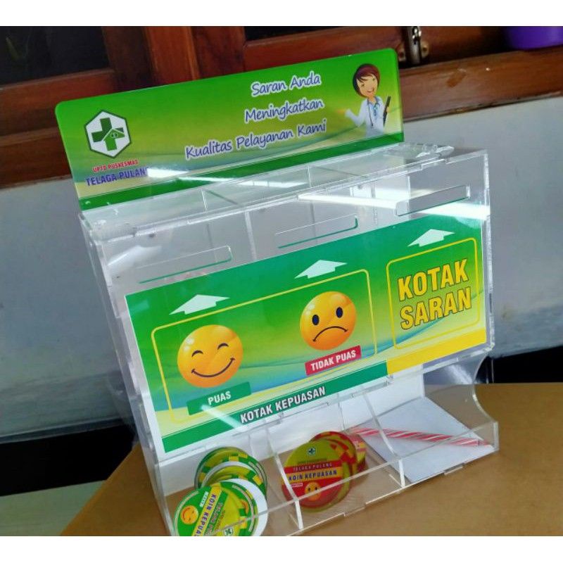 Akrilik Kotak Saran & Kepuasan Lengkap Dengan Wadah Koin Kepuasan