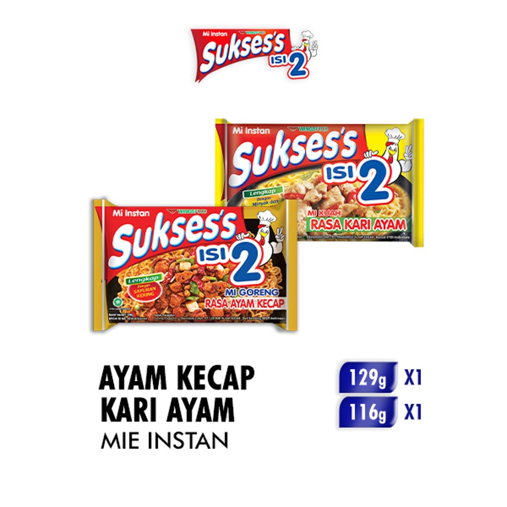 

Mie Suksess Goreng Ayam Kecap 129GR + Mie Suksess Kari Ayam 116 gr