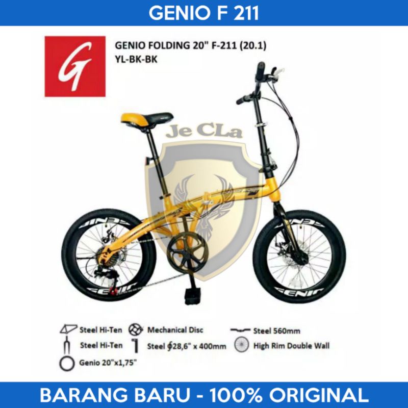 Sepeda Lipat 20 Inch GENIO F 211 F211 Hi Ten Steel 7 Speed Discbrake