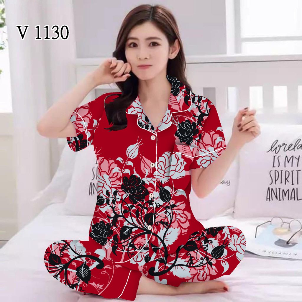 JNV Piyama CP Wanita Motif Karakter Kartun 04 - Baju Tidur Lengan Pendek - Bahan Katun-Manohara Merah