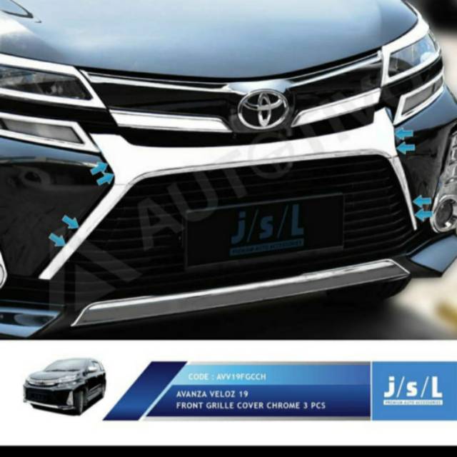 list grill depan Avanza Veloz 2019/ front grill cover chrome 3 pcs jsl