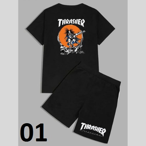 Clothing May - 1 Set Kaos Boxer Thrasher 1 Set One Set Oneset Satu Pasang Satu Setel Fashion Sepasang Kaos Koas Set Boxer Distro Kekinin T Shirt Tshirt T-Shirt Premium Murah Unisex Sablon Dtf Murah Celana Pria Pendek Tali Kolor Bokser