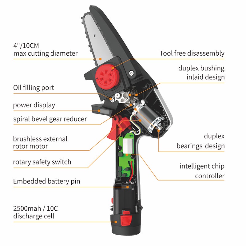 Tigus Mini Battery Chainsaw 4 inci Elektrik Mini baterai Gergaji Rantai