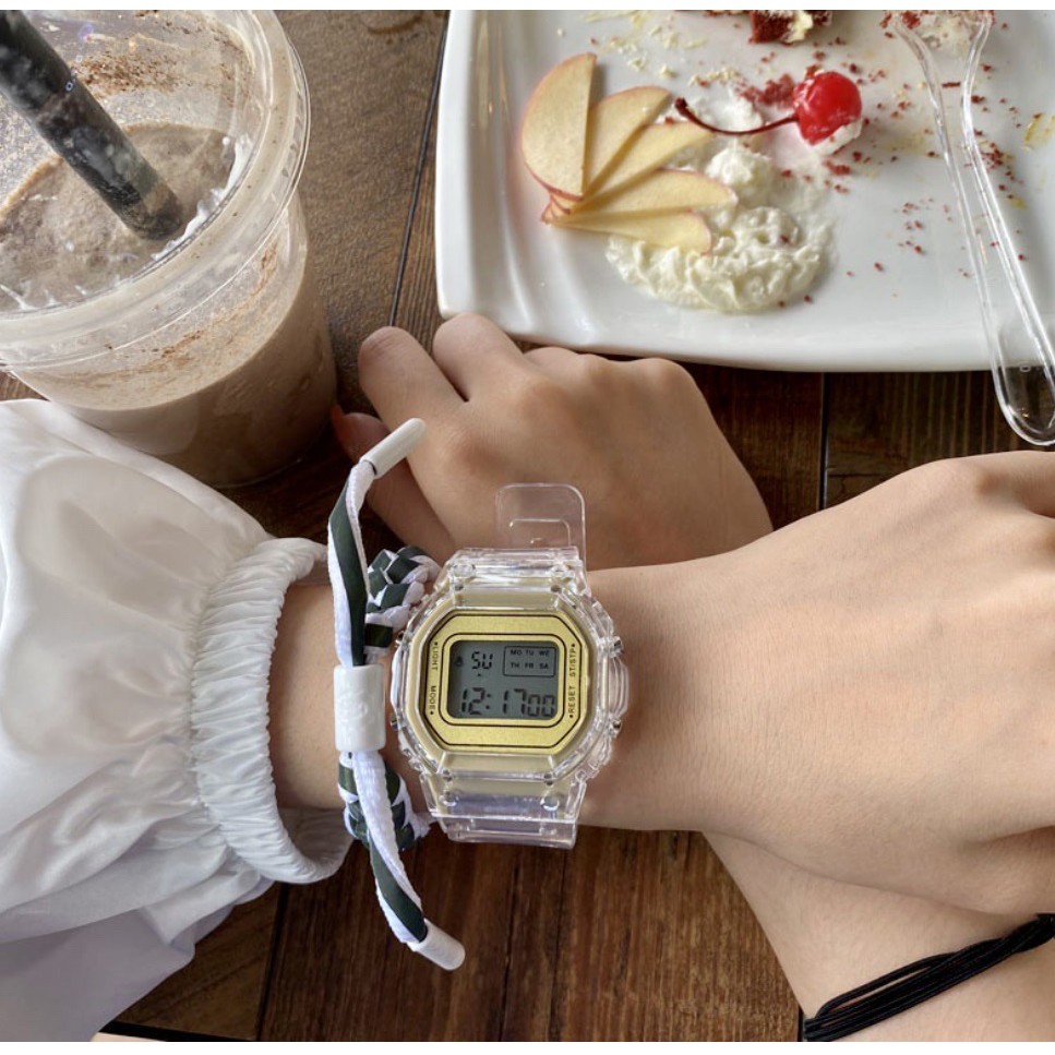 Jam Tangan Digital TRANSPARAN ANTI AIR Student Couple Watch Korea Fashion model Casio Pria Wanita