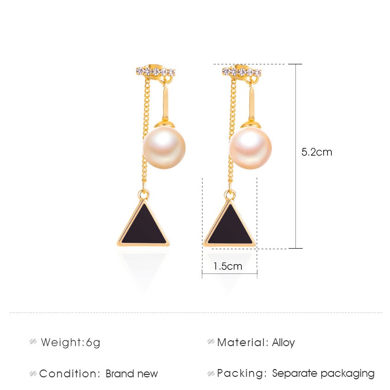 Anting Gantung Wanita Segitiga Aksen Mutiara Aksesoris Fashion Korean Import / Anting Panjang Wanita