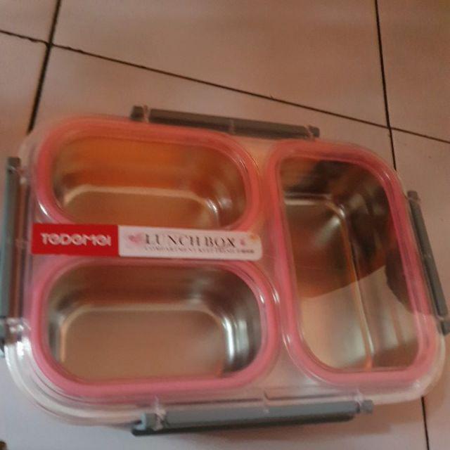 Kotak Makan Anak Lunchbox Tedemei 6540 Pink Green Blue Stainles Tempat Bekal Anti Tumpah 3 Sekat