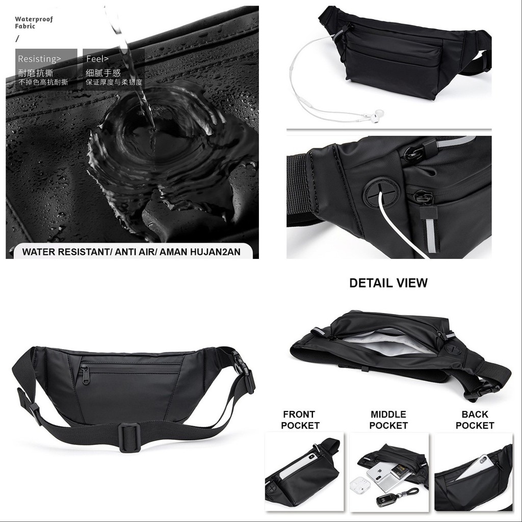 TAS WAISTBAG PRIA IMPORT ORIGINAL SELEMPANG WATERPROOF TAS PINGGANG SLING BAG PREMIUM ANTI AIR