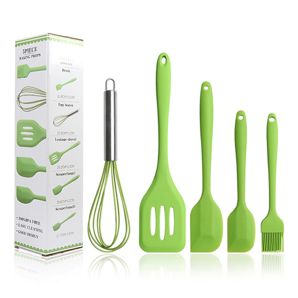 5pcs / Set Alat Pengocok Telur Spatula Kuas Minyak Bahan Silikon Dengan Kotak Untuk Peralatan Dapur