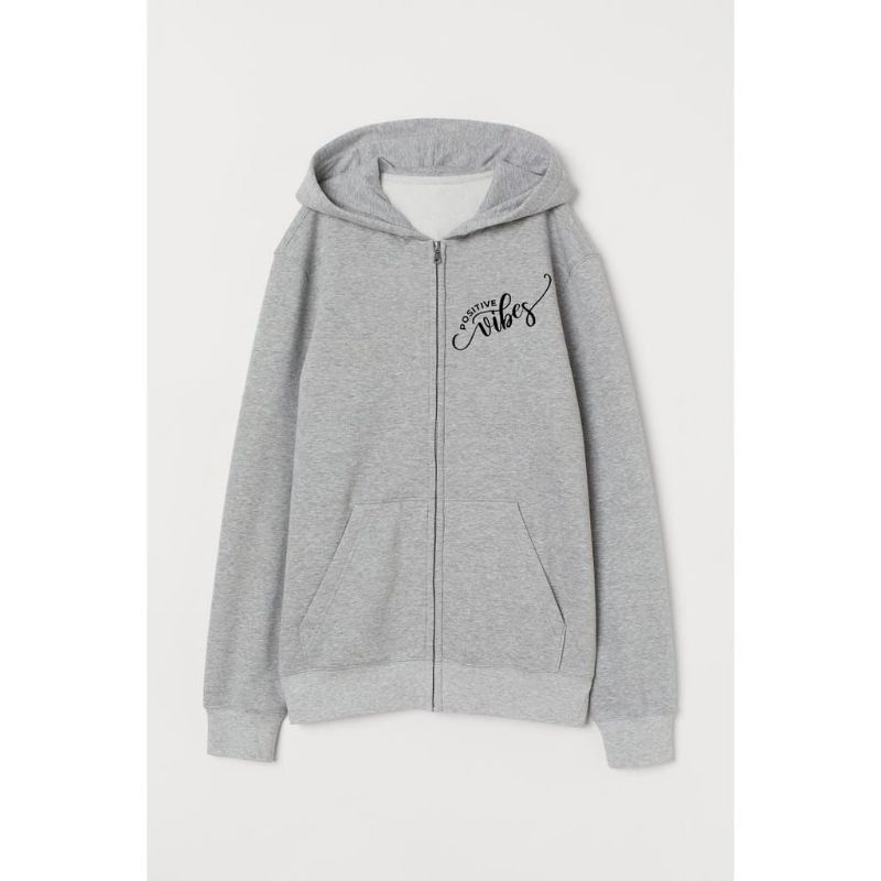 Jaket Hoodie Wanita Atasan POSITIVE VIBES Bahan Babyterry-4