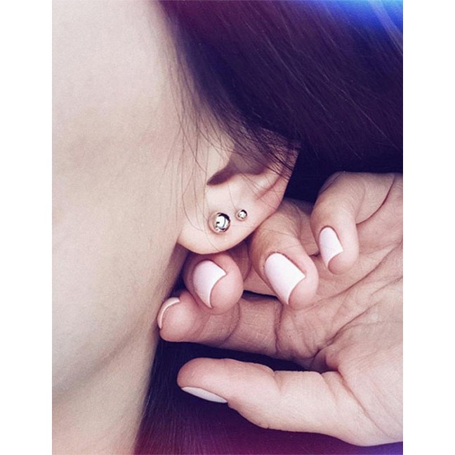 LRC Anting Tusuk Fashion Steel Color Stainless Steel Bead Earrings F82091