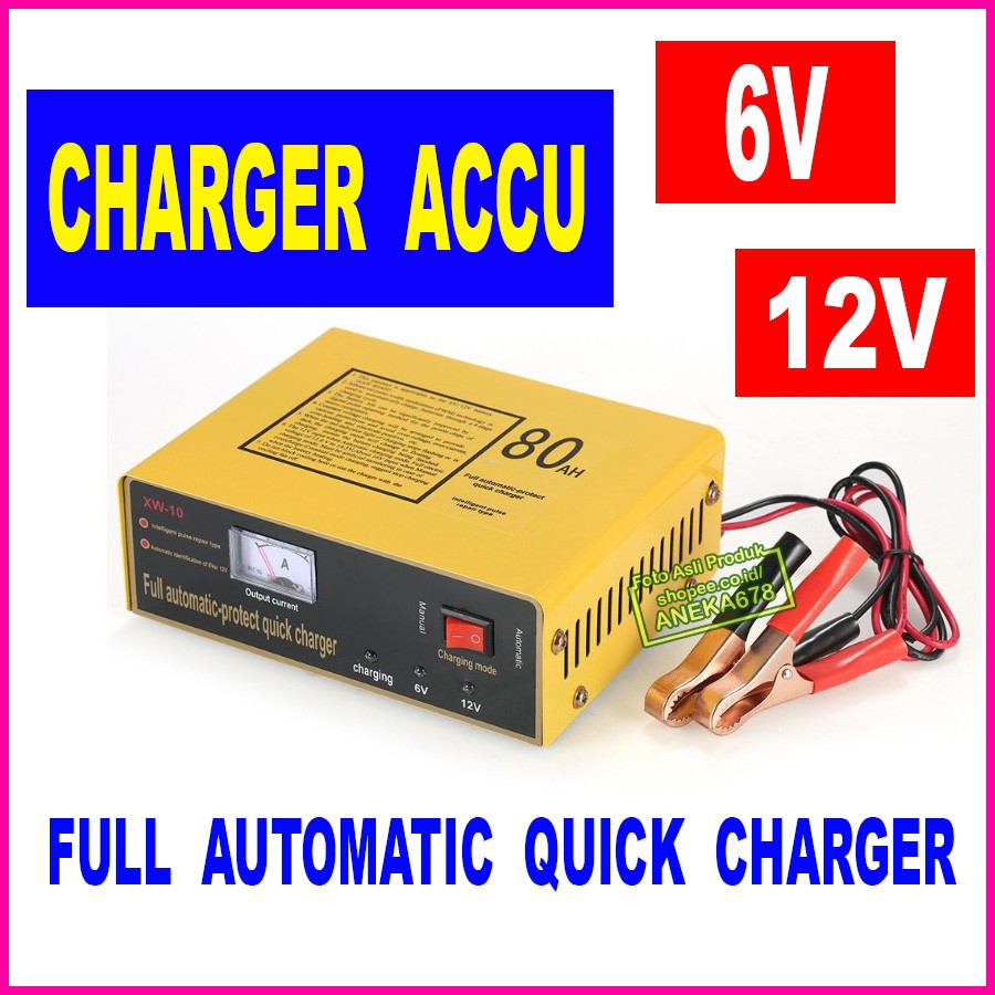 CHARGER AKI 6V 12V 140W 80AH BATERAI ACCU BATERE MOBIL MOTOR YELLOW