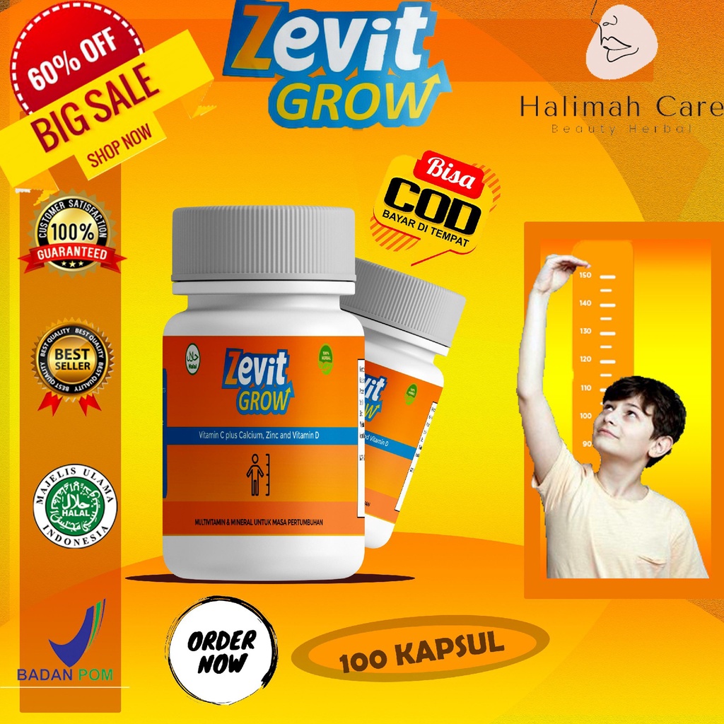 [PROMO MURAH] ZEVIT GROW SUPLEMEN PENAMBAH TINGGI BADAN ANAK DAN DEWASA ORIGINAL BPOM