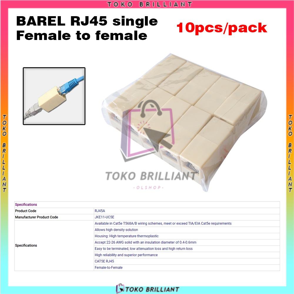 Barel RJ 45 SINGLE /DOUBLE CABANG - barel 10PCS UTP RJ45 Single/Double LAN Konektor Import