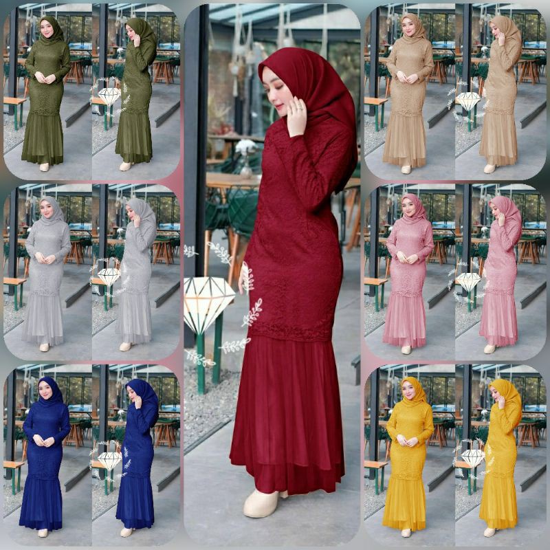 Bisa COD DRESS MUSLIM GAMIS Maxy Ninamori Brukat Gamis Modern Lebaran Baju Muslim & Jumpsuit Baju Pe