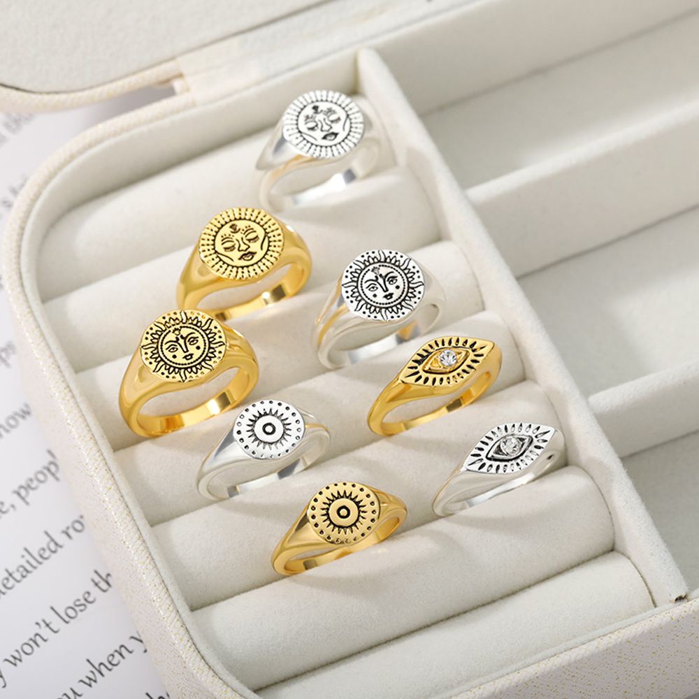 MXBEAUTY Gothic Finger Rings Punk Fashion Jewelry Aesthetic Rings Eye Accessories Gift Flower Exaggeration Face Sun